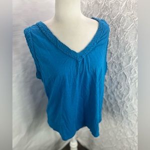 NWT Michael Stars supima cotton plus size v-neck sleeveless top, 1X 2X Blue